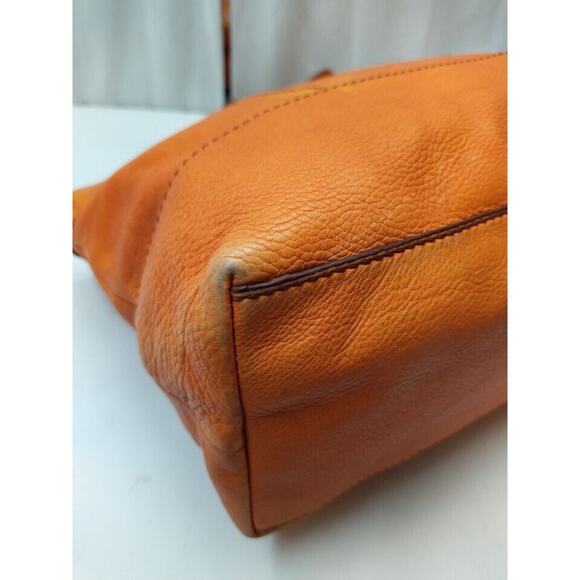 Fossil Orange Pebbles Leather Double Handle Zipper Tote Shoulder Bag - Picture 9 of 13
